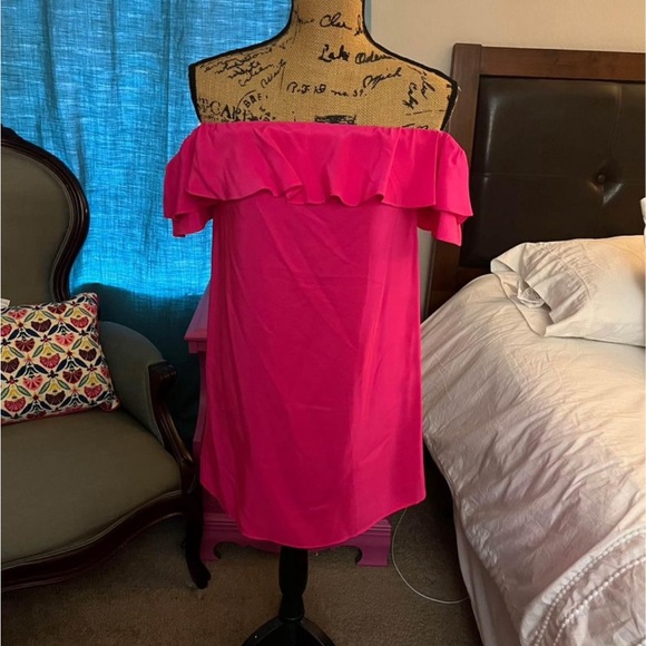 Amanda Uprichard Ruffle Hot Pink Silk Dress - Picture 1 of 8